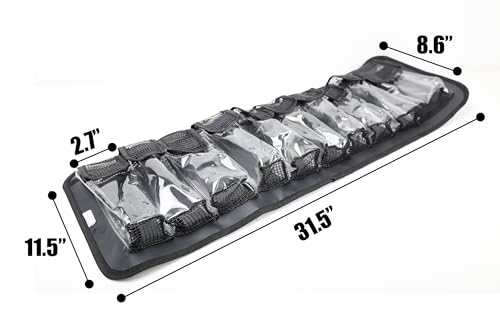 Lure Roll Up Fishing Jig Pouch Tackle bags | Heavy Duty Compact Waterproof Tarpaulin Fish Lure Pouch | 10 Clean Window Pockets for Fishing Lures Jigs Tools Storage