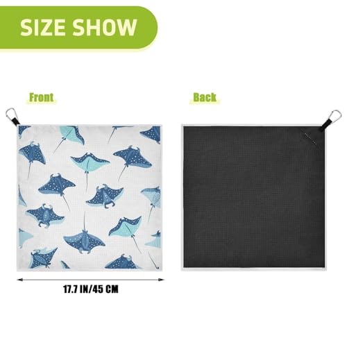Fish White Pattern Magnetic Golf Towel for Golf Bags Microfiber Golf Accessories for Men Women with Carabiner Clip Attaches to Clubs and Carts, 17.7"x17.7"