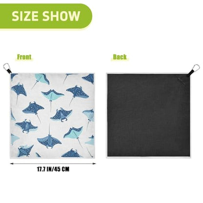 Fish White Pattern Magnetic Golf Towel for Golf Bags Microfiber Golf Accessories for Men Women with Carabiner Clip Attaches to Clubs and Carts, 17.7"x17.7"