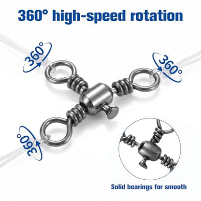 100Pcs 3 Way Swivel Fishing Tackle, Three Way Swivels Cross Line Barrel Swivel Trolling T-Turn Connection Fishing Swivels Saltwater for Fishings Tackle Catfish Rigs 6# 7# 8# 10# 12#