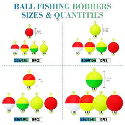 Weighted Fishing Bobbers 10-Pack - Slip Bobbers for Catfish with Spring Clip | 5 Sizes & Styles | High-Visibility EVA Floats with Bottom Weight for Stability - size: 1.5in-10pcs