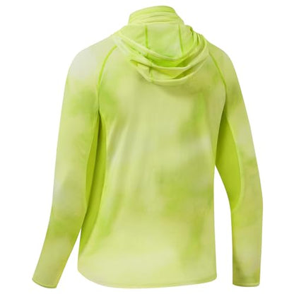 BASSDASH UPF 50+ Men’s Fishing Hoodie Shirts with Mask Camo UV Long Sleeve Moisture Wicking FS53M - color: Lemon Yellow Mist, size: Small