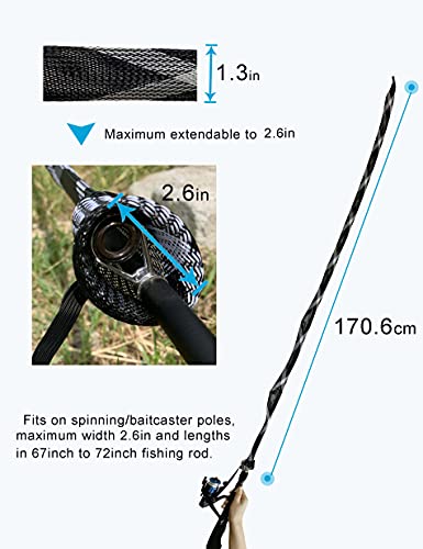 Rod Socks Fishing Rod Sleeve, Rod Covers for Spinning Baitcasting Rod Fishing Pole Covers with Elastic Strap