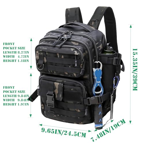 Fishing Backpack Fishing Tackle Storage Bag Fishing Gear and Equipment with Rod Holder Fishing Tackle Shoulder Sling Bag Backpack for Outdoor Fishing, Hunting, Hiking (Black) - color: Black