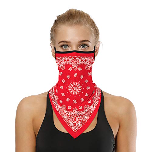 YAYOUREL Neck Gaiter Face Mask Bandanas for Men Women UV Face Scarf Cover Ear Loop Hole Facemask for Fishing Running Cycling - color: Red White