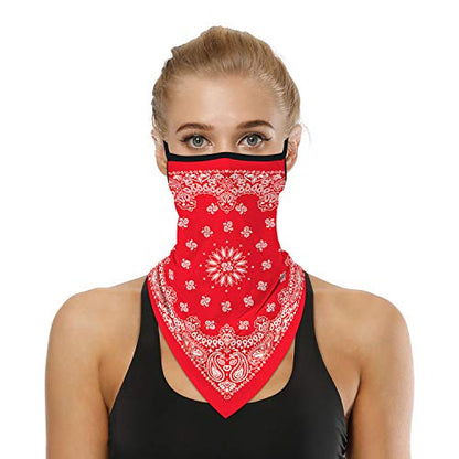 YAYOUREL Neck Gaiter Face Mask Bandanas for Men Women UV Face Scarf Cover Ear Loop Hole Facemask for Fishing Running Cycling - color: Red White