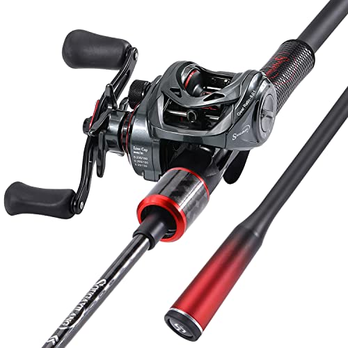 Sougayilang Baitcasting Fishing Rod and Reel Combo, Medium 6'/7' Low Profile with SuperPolymer Handle (2 Pieces 7ft Left) - color: Cast-Left hand-6'0''-Medium