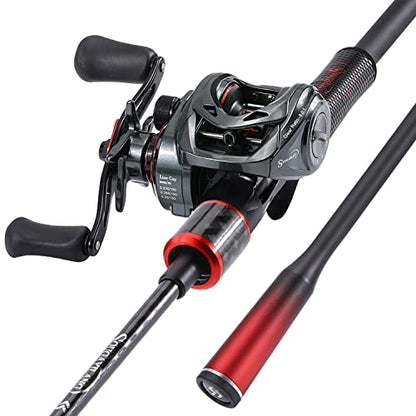 Sougayilang Baitcasting Fishing Rod and Reel Combo, Medium 6'/7' Low Profile with SuperPolymer Handle (2 Pieces 7ft Left) - color: Cast-Left hand-6'0''-Medium
