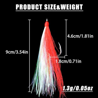 Bucktail Teasers Fishing Hooks Saltwater Flounder Rig Bucktail Mylar Teasers Inserted Fishing Teaser Hooks for Jigs Spoons Lures Hi/Lo Rig Striped Bass Bluefish Flounder Surf Bottom Fishing - color: Red-white, size: 6pcs