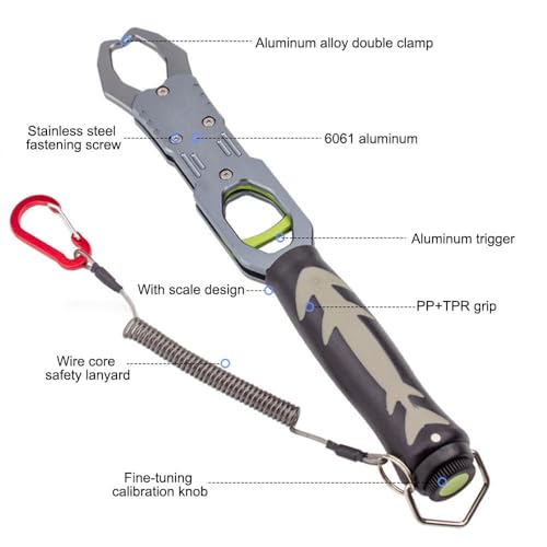 Fish Lip Gripper, Aluminium Alloy Fishing Grabber Non-Slip Fish Lip Grip Tool with Weight Scale & Anti-Lost Rope for Outdoor Fishing - color: Silver