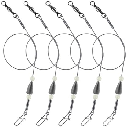 Dr.Fish 15 Pack Carolina Ready Rigs 10'' for Bass Fishing, Freshwater Fishing Wire Leader Line Pre-Rigged Bullet Sinker Swivels - color: Lead Weights, size: 1/4oz-15 Pack
