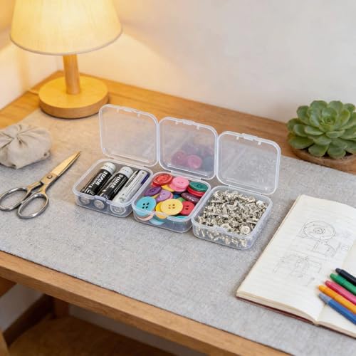Goodma 96 Pieces Square Empty Mini Clear Plastic Storage Box, Mixed Sizes | Hinged Lids, For Small Items, Craft Projects - size: Mixed Sizes