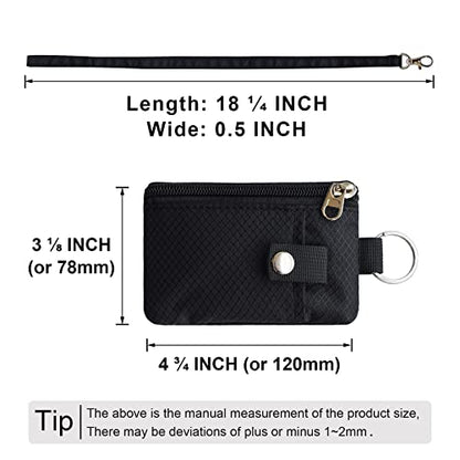 CHENSPRX Minimalist RFID Blocking Small Wallet with ID Window,WaterResistant Zip Id Case Wallet with Lanyard Keychain for Cards,Cash,Travel,Women,Men - color: Black
