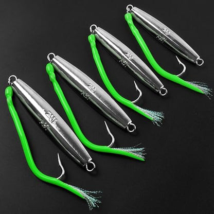 Diamond Jig Saltwater Fishing Lure, 2/3pcs Casting Jigging Spoons with Split Tube Tail Striped Bass Flat Metal Jig for Surf Fishing Bottom Sinking Bouncing Deep Sea Ocean 1-10oz - size: 5oz, style: 3pcs-3 Colors