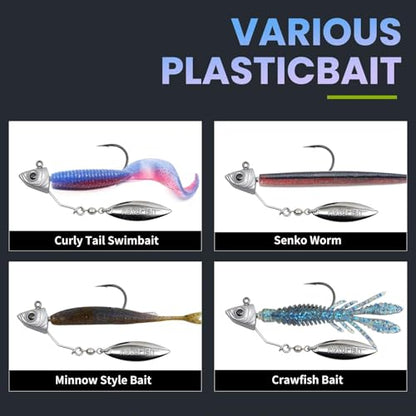 6-Pack Underspin Jig Heads Stacked Cone Keeper Brass Blade Never Rusts 3/16oz 1/4oz 3/8oz 1/2oz Bass Freshwater Saltwater - size: 1/8 oz_3.5g