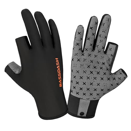 BASSDASH Unisex Fingerless Camo Hunting Gloves for Men's Women's Early Season Warm Weather UPF 50+ Lightweight Fishing Photography HG03 - color: Black, size: Large