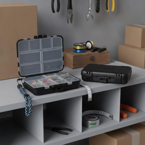 Fits Standard Vest Pockets and Kayak Hatches: Compact Double-Sided Fishing Tackle Box for Lures and Hooks, Black PP Plastic Storage Container - size: 4.41 x 3.62 x 1.26 in