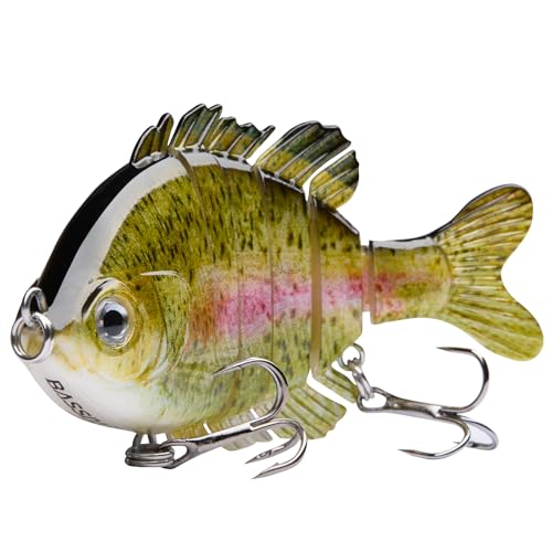 BASSDASH SwimPanfish Multi Jointed Panfish Bluegill Swimbaits Hard Topwater Bass Lures Fishing Lure Crank Saltwater 3.5in/0.85oz - color: Rainbow