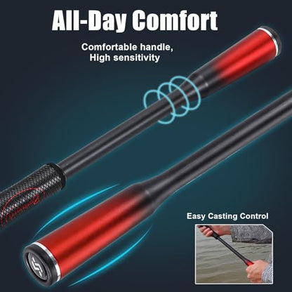 Sougayilang Fishing Rods, Spinning Rods and Casting Fishing Rods, with Full Carbon Fiber Handle, 24T Carbon Fiber 2PCS Fishing Pole for Long Casting Bass, Trout, Panfish - size: Spin-6'00''
