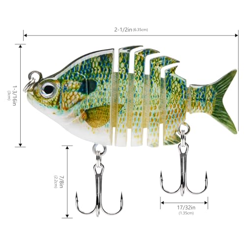 Bassdash SwimPanfish 0.34oz Hard Swimbaits Multi Jointed Topwater Trout Bass Fishing Crank Lure for Freshwater and Saltwater - color: Natural Bluegill