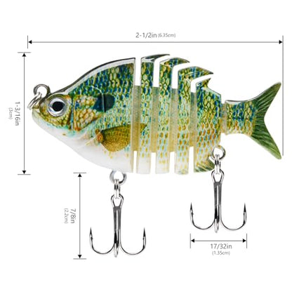 Bassdash SwimPanfish 0.34oz Hard Swimbaits Multi Jointed Topwater Trout Bass Fishing Crank Lure for Freshwater and Saltwater - color: Natural Bluegill