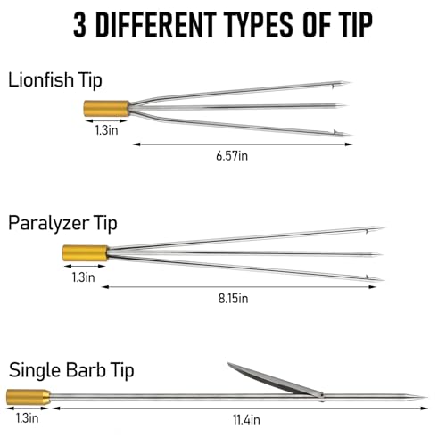Dr.Fish Spearfishing Kit 6'5" Fiberglass 3-Piece Hawaiian Sling Pole Spear Paralyzer 3 Tips Set Stainless Steel Fishing Stringer Harpoon Travel Bag