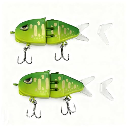2Pcs Mini Glide Bait for Bass Fishing,Slow Sinking Fishing Lure,Freshwater Saltwater Multi Jointed Swimbait Wobbler,for Amazing Fishing Gear Gifts for Family - color: Green