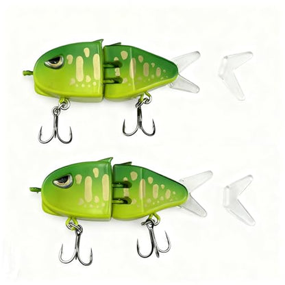 2Pcs Mini Glide Bait for Bass Fishing,Slow Sinking Fishing Lure,Freshwater Saltwater Multi Jointed Swimbait Wobbler,for Amazing Fishing Gear Gifts for Family - color: Green