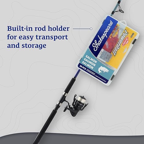 Shakespeare Catch More Fish Spinning Reel and Fishing Rod Combo with Kit - color: Salmon, style: 2024 Model