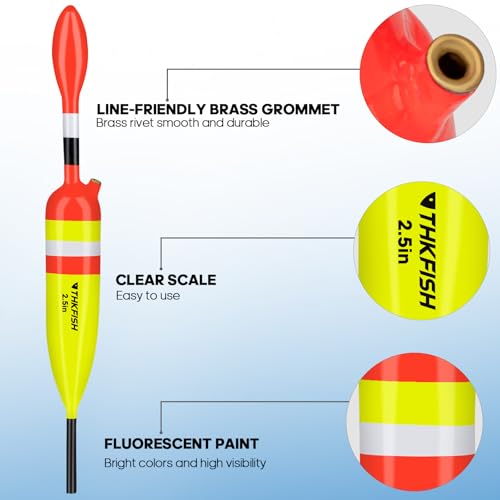 THKFISH Fishing Bobbers Fishing Floats and Bobbers Slip Bobbers for Fishing Balsa Floats Crappie Fishing Bobbers 1/6oz(3.47"X0.47"X6.73") 3/8oz(3.84"X0.6"X 7.2") 1/2oz(4.13"X0.75"X7.87") - color: Yellow-4.1IN