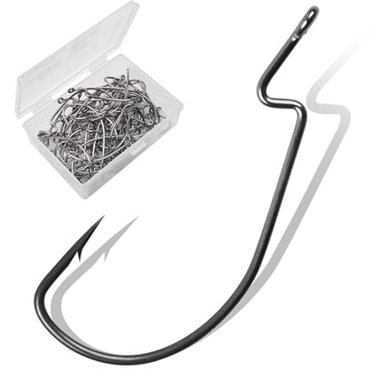 Bass Fishing Hooks 3X Strong Offset EWG Worm Hooks Jigs for Soft Plastic Bait Bass Trout Texas Rig 1-5/0 - size: 150PCS-1#