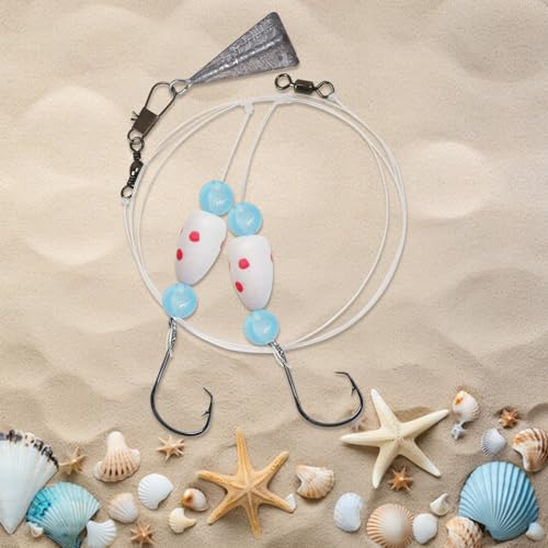 Pompano Rigs for Surf Fishing Saltwater Floats Catfishing Pompano Fishing Rigs with Double Circle Hooks and Pyramid Sinker 5pcs/8pcs - color: yellow+green+orange+white（red dot) - 4pcs