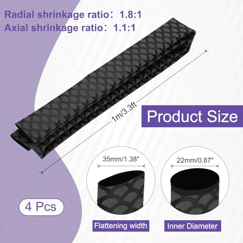 MECCANIXITY 4Pcs 3.3ft 0.9" Dia Heat Shrink Tubing for Fishing Rods, 22mm 1.8:1 Fish Scale Pattern Heat Shrink Wrap Handle Rod Grip with Anti-Slip Waterproof Insulation, Black - color: Black, size: 22mm