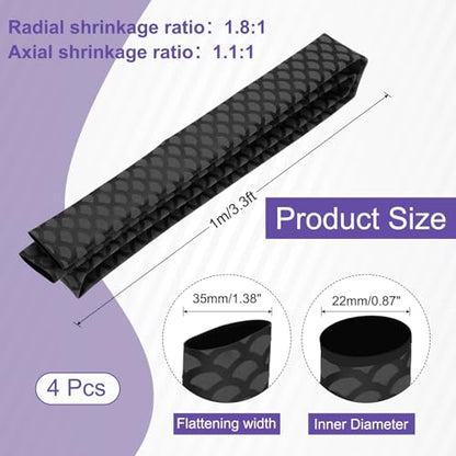 MECCANIXITY 4Pcs 3.3ft 0.9" Dia Heat Shrink Tubing for Fishing Rods, 22mm 1.8:1 Fish Scale Pattern Heat Shrink Wrap Handle Rod Grip with Anti-Slip Waterproof Insulation, Black - color: Black, size: 22mm