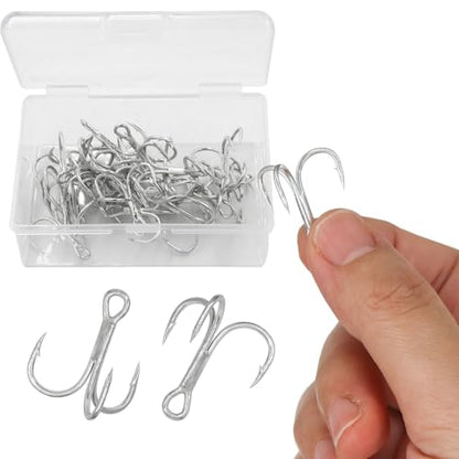 Treble Fishing Hooks 3X Strong 50PCS Triple Hooks Sharp Barbed Round Bend for Freshwater Saltwater Lures Fish - color: White, size: 4# 50pcs