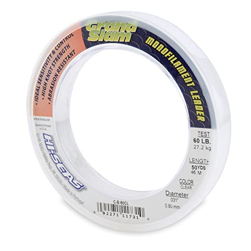 HI-SEAS Grand Slam Monofilament Fishing Leader - Superior Strong Clear Black, for Freshwater & Saltwater Big Game Bottom Fishing, Trolling - color: Clear, style: 50 Yd, 60 Lb, .031 in / 0.80 Mm