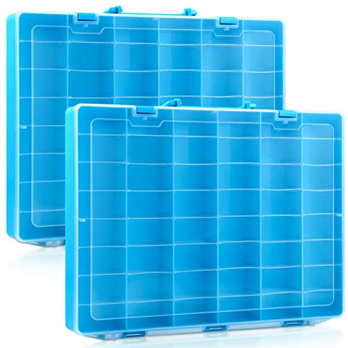 Juexica 2 Pcs Large 48 Grids Plastic Storage Bead Organizer Box, Tackle Box, Compartment Organizer Container with Adjustable Dividers for Jewelry Art Crafts Toys Screw Small Parts(Blue) - color: Blue