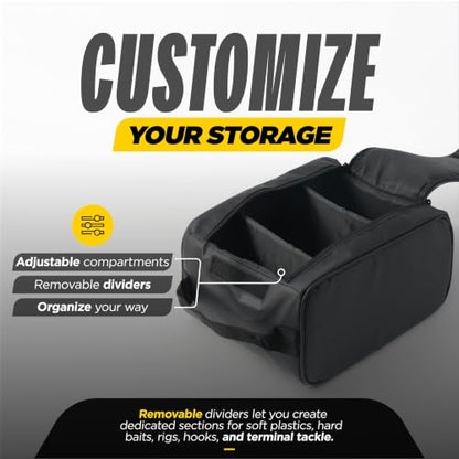 Beyond Fishing Bait Commander Bait Bag - Crush-Resistant Soft Plastic Bait Storage with Removable Dividers - Soft Bait Organizer for Bass, Saltwater and Freshwater - Water-Resistant Tackle Bag