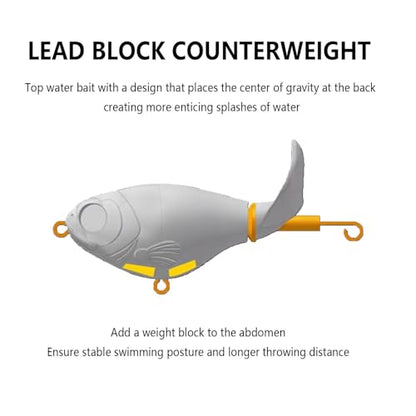 10Pcs Top Water Fishing Lures with Floating Rotating Tail Whopper Fishing Lure for Bass Barb Treble Hooks in Saltwater Freshwater Plopping Lures Kit
