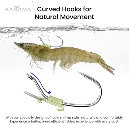 KANAMA Luminous Live Shrimp Hooks - High Carbon Steel Fishing Hooks Saltwater Corrosion Resistant Barbed Strong Hooks Freshwater Shrimp Walker, Ideal for Bass, Groupers, Pike, Catfish & More - size: (S+M+L) ×1