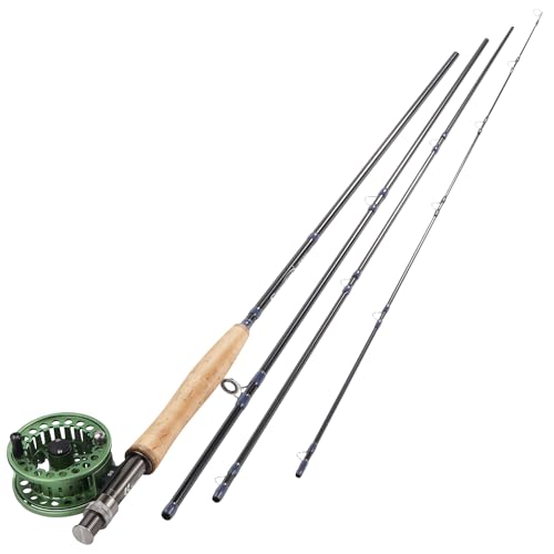 Sougayilang 5/6 Weight 9ft Fly Rod, 4-Piece Graphite Rod, Die Cast Aluminum Reel, Carrying Case, Fly Box & Fishing Flies Combo Starter Kit - color: Fly Fishing Combo #5-Green