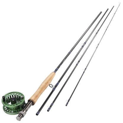 Sougayilang 5/6 Weight 9ft Fly Rod, 4-Piece Graphite Rod, Die Cast Aluminum Reel, Carrying Case, Fly Box & Fishing Flies Combo Starter Kit - color: Fly Fishing Combo #5-Green