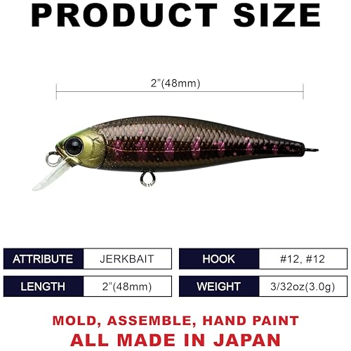 LUCKY CRAFT Pointer 48S, Sinking, Freshwater Lake Bass Fishing Lure, Jerkbait, Silent, Fishing Gear, Fishing Accessories, Fishing Tackle, Rainbow Trout, Brown, Brook, Tiger Perch - color: 873 Winter Stream Perch
