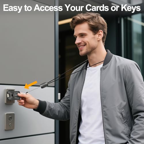 Oaridey Retractable Lanyards for ID Badges Holder, Badge Reel with ID Card Holder, Breakaway Lanyard, Holds 5 Cards and 10 Cash, Bearing 4.0 oz, Black - style: Retractable Badge Holder Lanyard