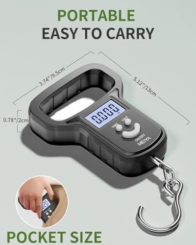 MEIYA Fish Scale/Fishing Scale: Dual Power (Battery/Rechargeable), Extra Wide Handle, Backlit LCD Display, Includes 2 AAA Batteries&USB-C Charging Cable, Fishing Gifts for Men (Black)