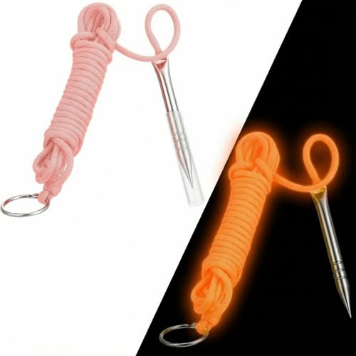Soulchen 2 PCS 10 Ft 550lb Glow in The Dark Paracord Fishing Stringer Fish Holder with Stainless Steel Fish Spike and 1 Inch Split Ring - color: Pink, Glow in Orange