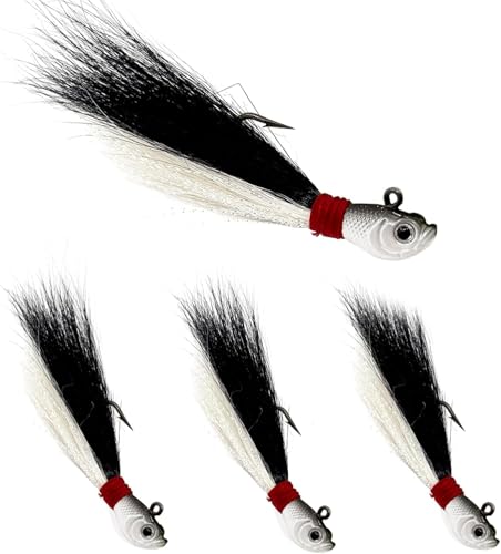 Natufish Bucktail Jigs Saltwater 3Pcs/5Pcs Fish Hair Jig Lure Hooks,Fishing Hair Swimbait Jig Head Deer Hair Jig Surf Fishing for Walleye Striper - color: black white, size: 1/4oz_3pcs