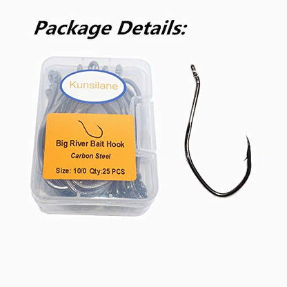 Catfishing Hooks Big River Bait Hook 25/50/100pcs, Fishing Hooks for Saltwater Freshwater,Catfish Striper Flathead Carp Bass 1# 1/0 2/0 3/0 4/0 6/0 8/0 10/0 - size: 50PCS 1/0