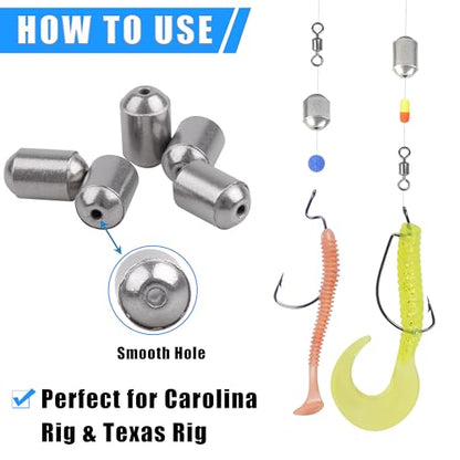 Fishing Weights Egg Sinkers Kit,42pcs Lead Free Fishing Weights Slip Sinkers for Fishing Lines Steel Barrel Weights for Freshwater Saltwater Bass Trout Walleye Fishing