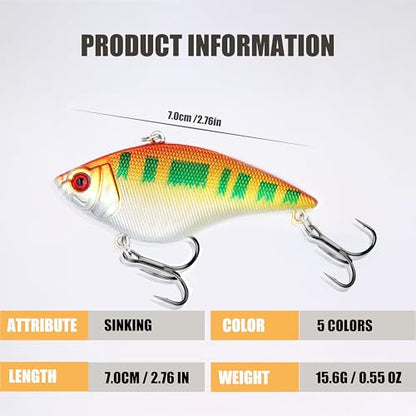 EXAURAFELIS Lipless Crankbait Fishing Lures Fishing Gear Vibration Lures VIB Lure with Treble Hook Swimbait FishingBait Sinking Lure for Bass Trout Walleye Redfish
